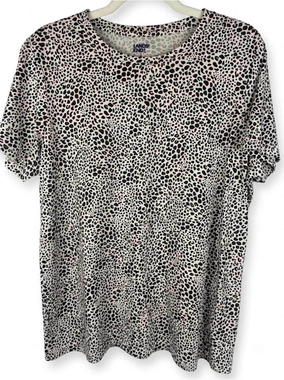 Lands' End Cotton Leopard Print Short Sleeve Tee Shirt Size L 14-16